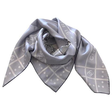 chanel silk scarf grey|authentic chanel silk scarf.